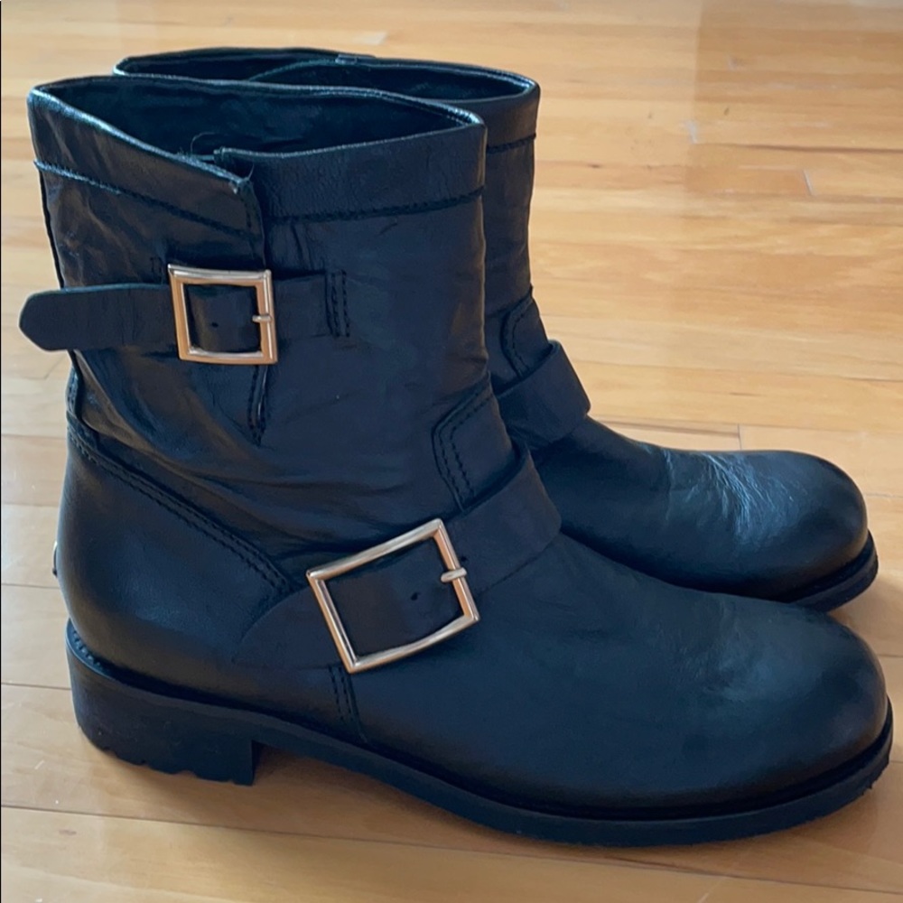 Jimmy Choo Youth Black Leather Biker Boots 38.5 - Picture 16 of 16